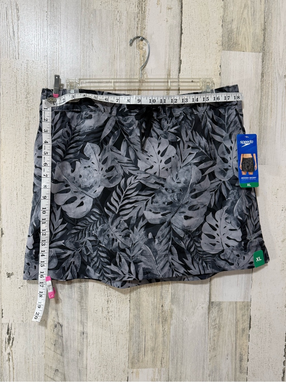 Speedo Black Swim Skort with Gray Patterned Waistband - Picture 4 of 12